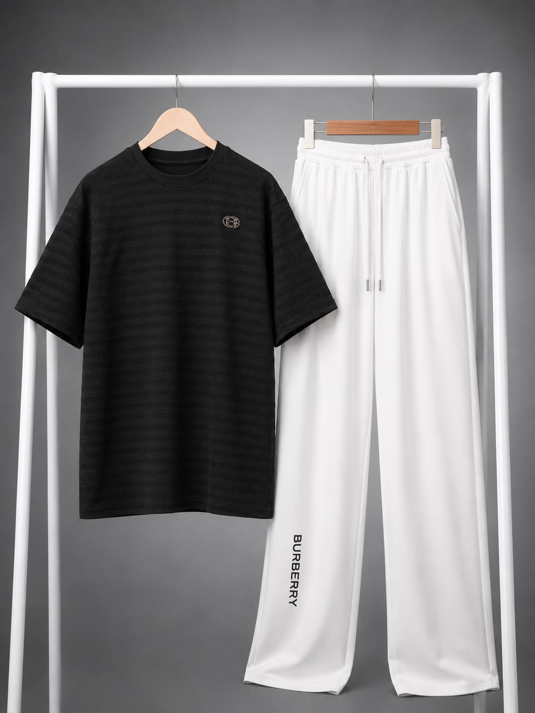 Black Static Print Tee & White Trouser Co-ord Set