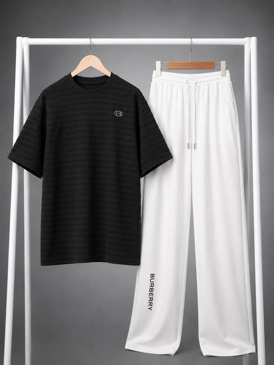 Black Static Print Tee & White Trouser Co-ord Set