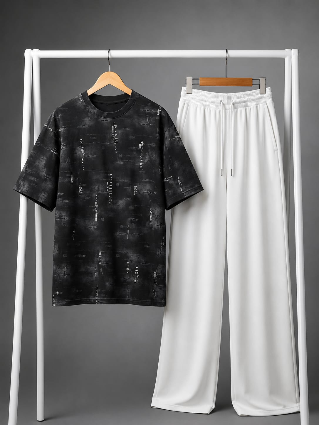 Black Striped Tee & White Trouser Co-ord Set