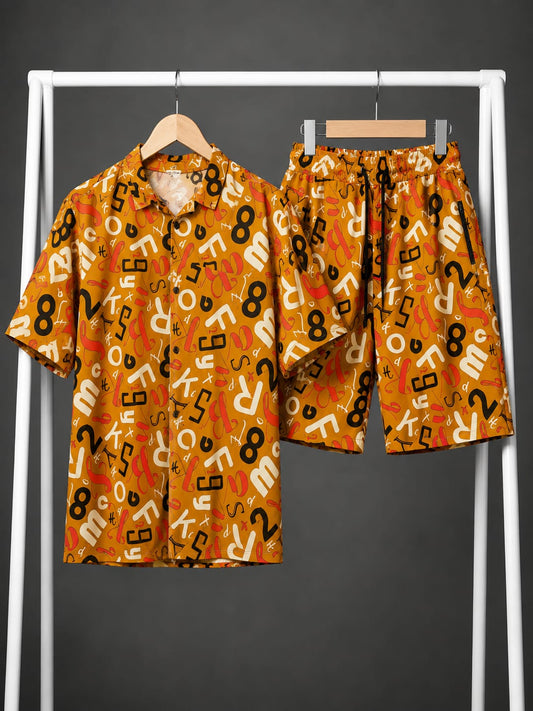 Orange Abstract Graphic Shirt & Shorts Co-ord Set