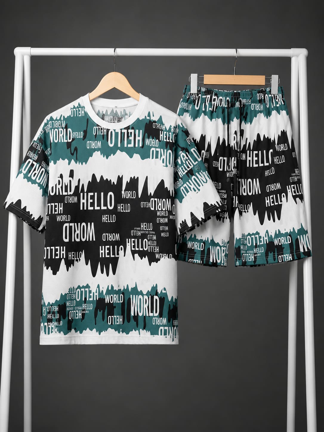 Teal & Black Hello World Graphic Tee & Shorts Set