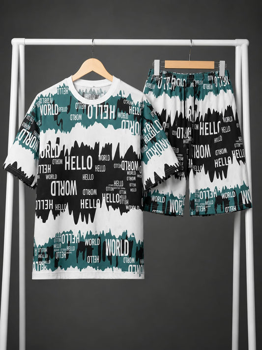Teal & Black Hello World Graphic Tee & Shorts Set