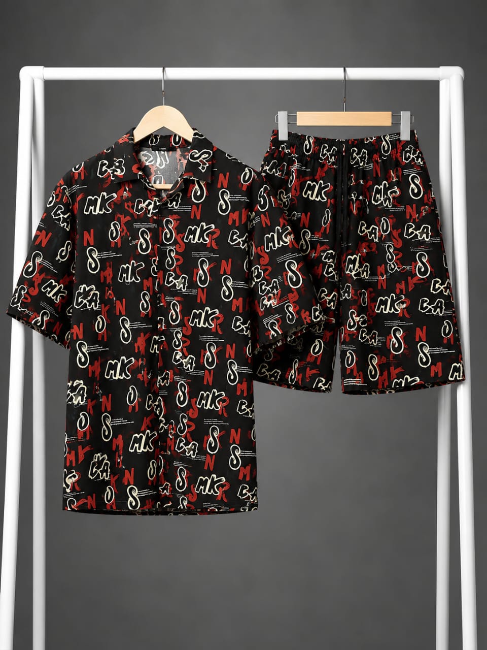 Black & Red Graffiti Print Shirt & Shorts Co-ord Set