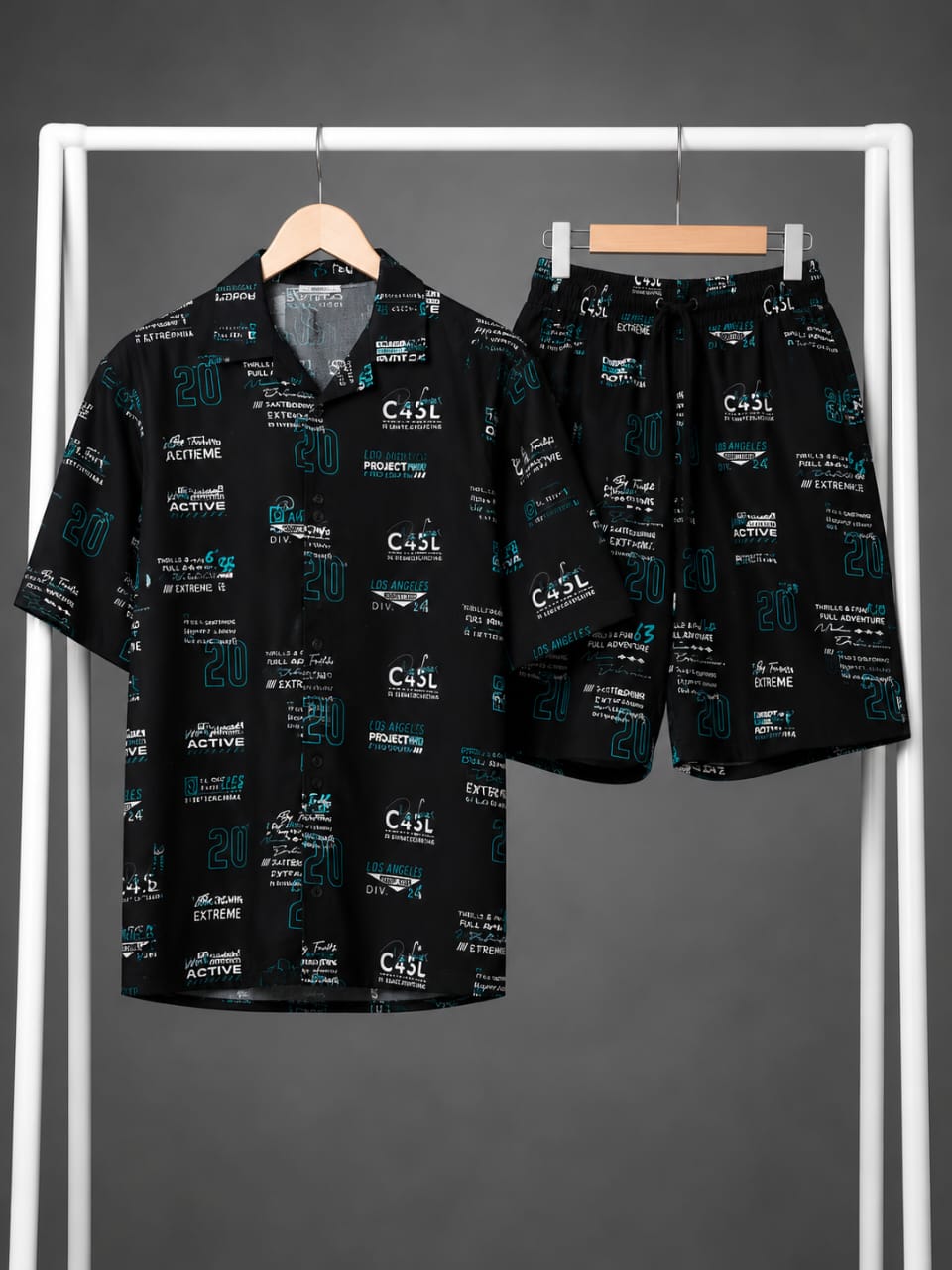Black & Teal Urban Graphic Shirt & Shorts Co-ord Set