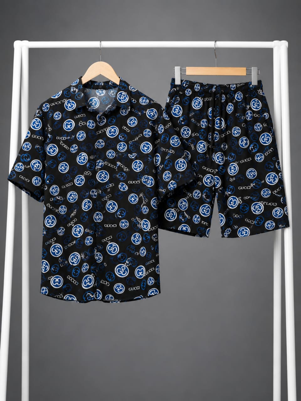 Black & Blue Luxury Graphic Shirt & Shorts Co-ord Set
