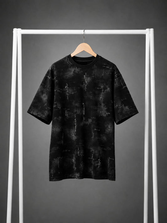 Black Shadow Print Oversized T-Shirt