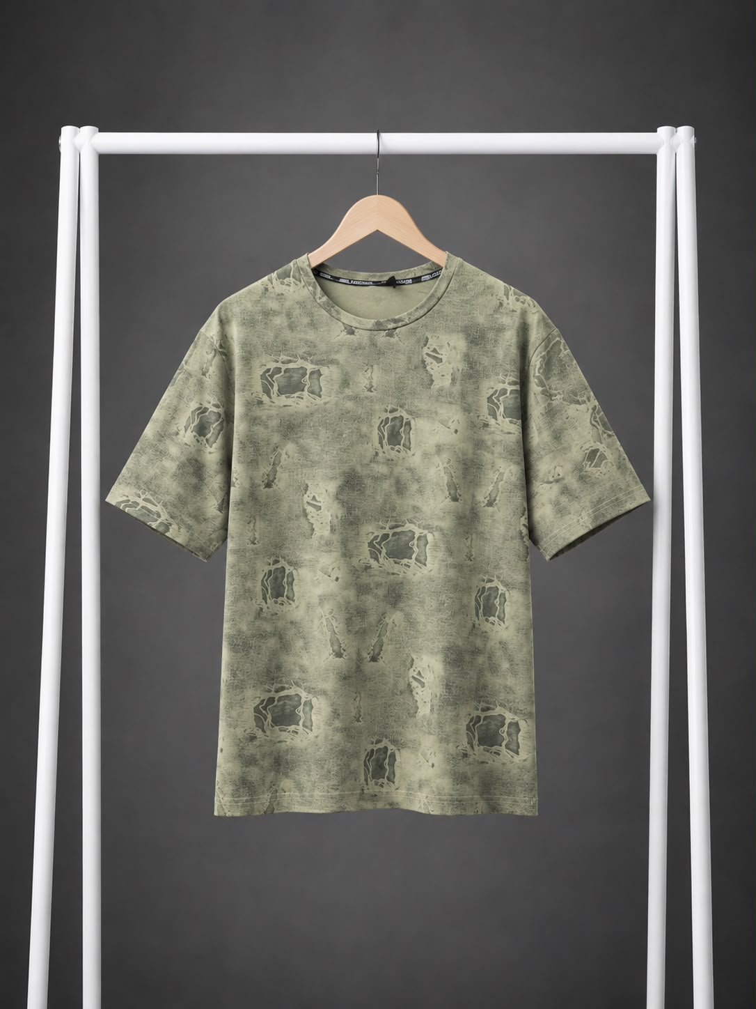 Vintage Olive Abstract Print T-Shirt