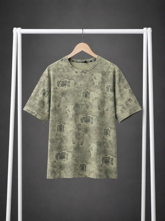 Vintage Olive Abstract Print T-Shirt