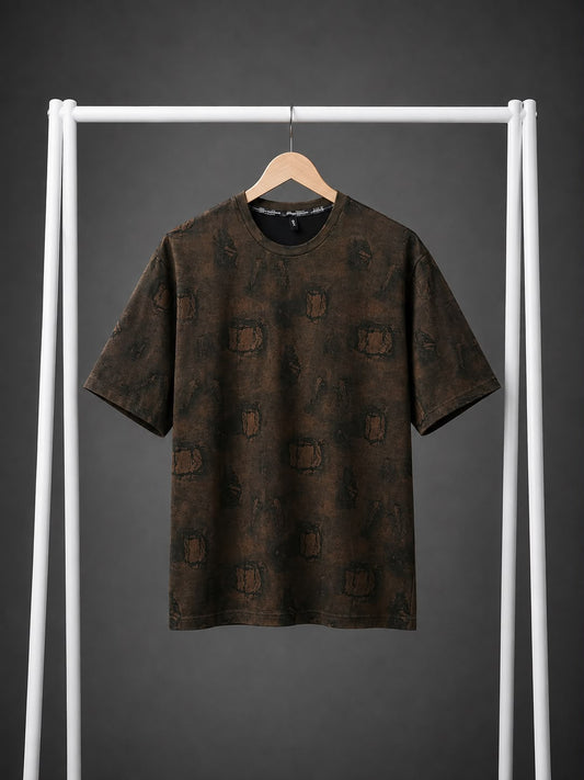 Vintage Brown Distressed Pattern T-Shirt