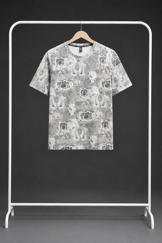 Grey Distressed Print T-Shirt