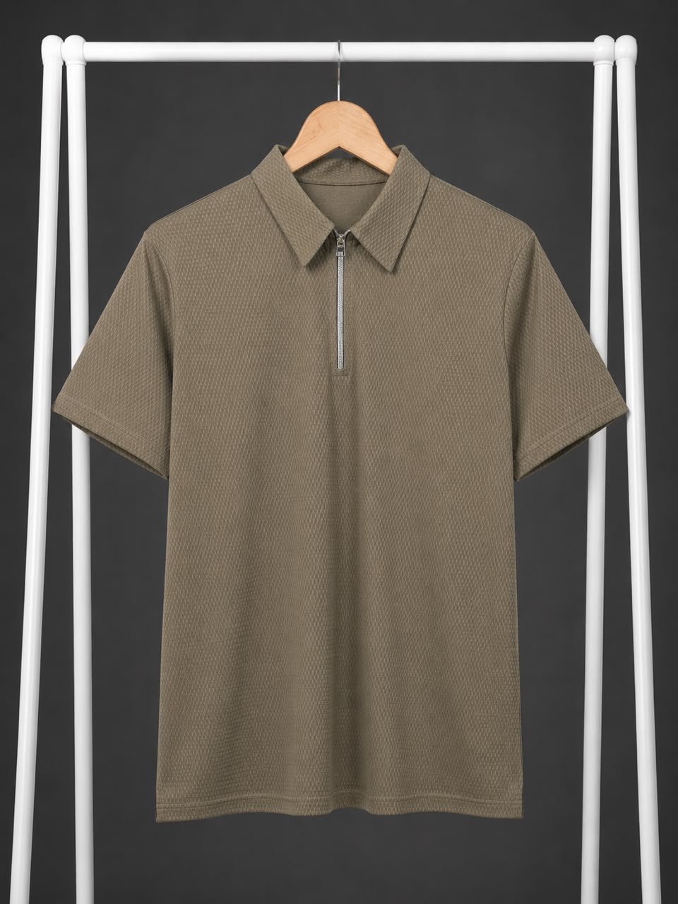 Textured Olive Half-Zip Polo Shirt